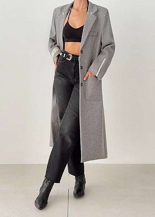 PALTON LUNG GRI CU BUZUNAR ȘI IMPRIMEU PE SPATE ALESSI [1]