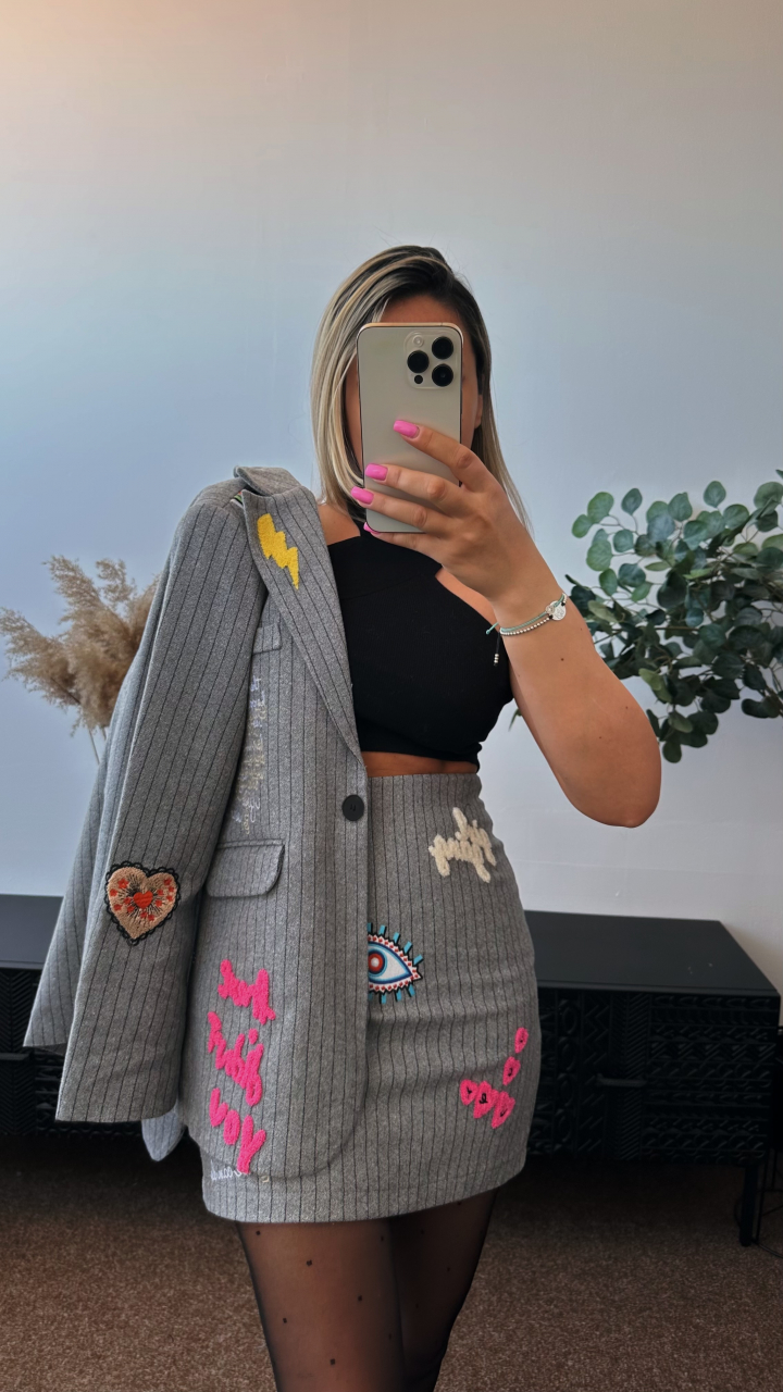 SACOU GRI CU DUNGI ȘI BRODERII COLORATE ALESSI [5]