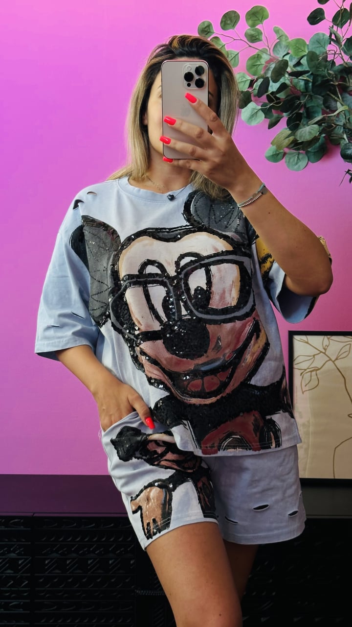 Set Tricou & Pantaloni Scurți Bleu cu Print și Paiete ALESSI [2]