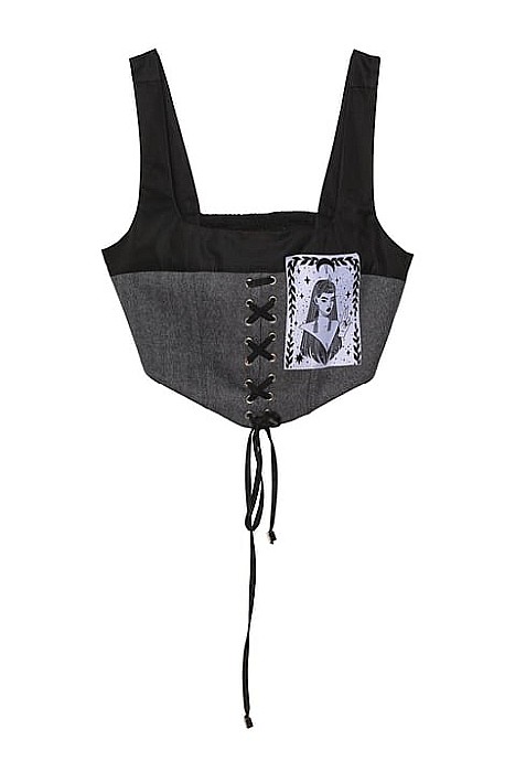 Top Corset cu șiret Frontal și Patch Grafic Gri ALESSI [1]