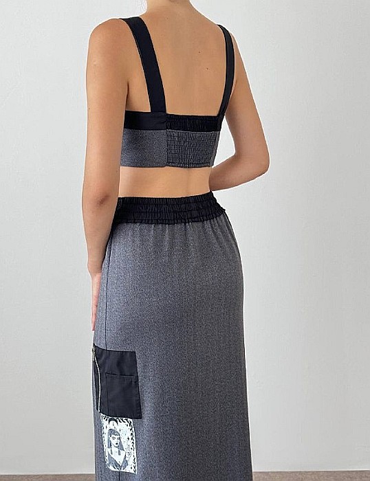 Top Corset cu șiret Frontal și Patch Grafic Gri ALESSI [3]