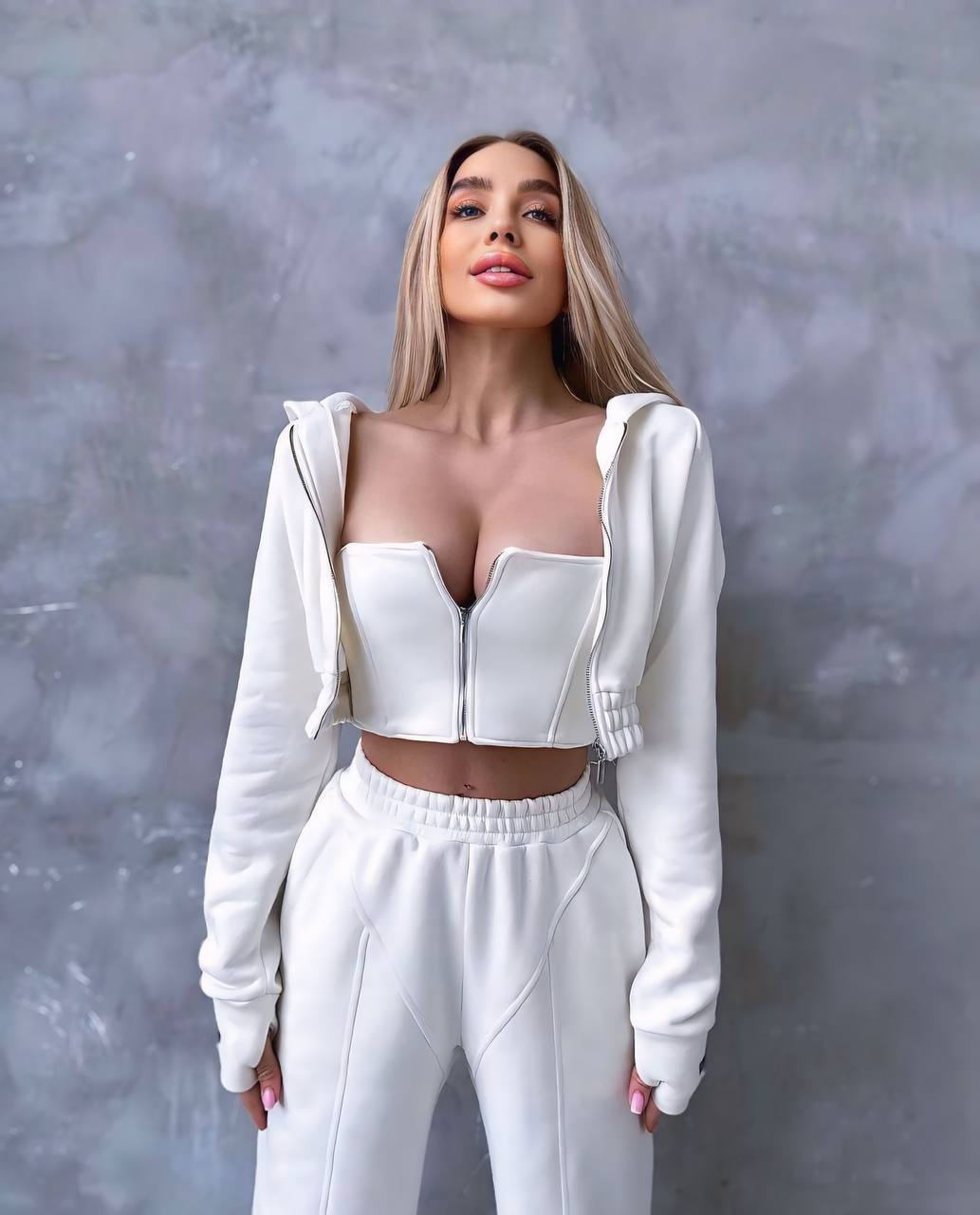 Trening Gros Alb 3 Piese cu Bustieră și Hanorac ALESSI [2]