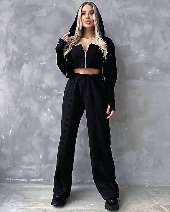 Trening Gros Negru 3 Piese cu Bustieră și Hanorac ALESSI [1]