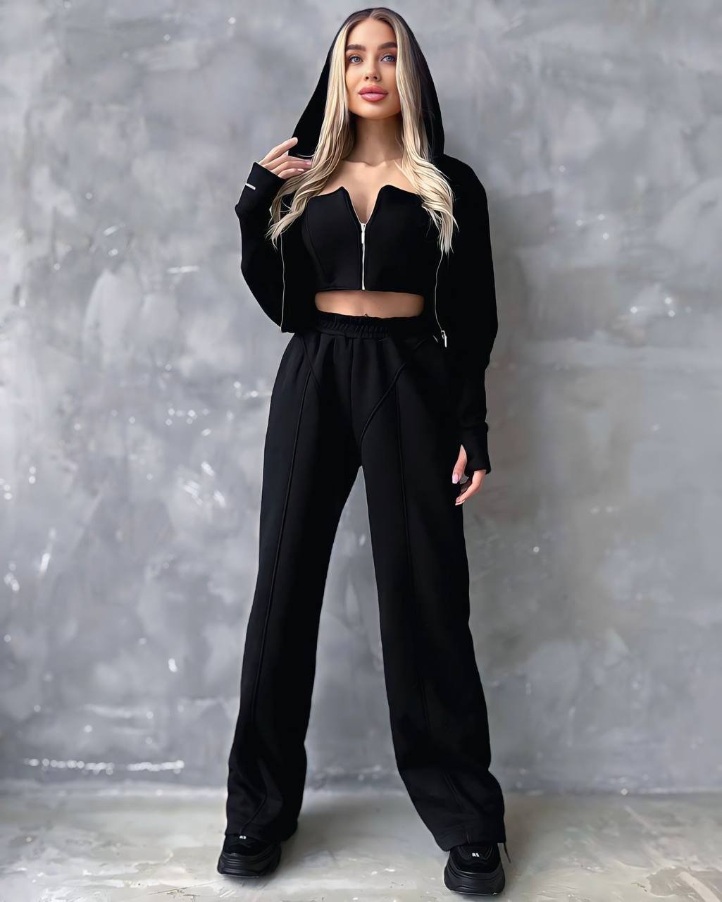 Trening Gros Negru 3 Piese cu Bustieră și Hanorac ALESSI [3]