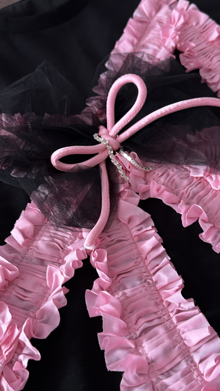 Tricou Oversize Negru Funda Mare Roz si Tulle ALESSI [2]