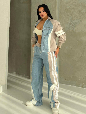 Compleuri by Alessi - Blair Trening Gri din denim cu inserții contrastante