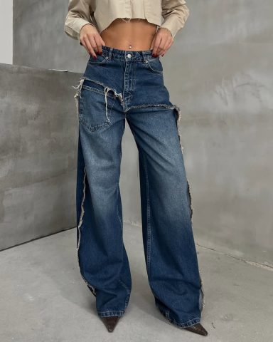 Blugi damă wide leg, talie înaltă, denim deschis 2 cu detalii distressed CALLIA [3]