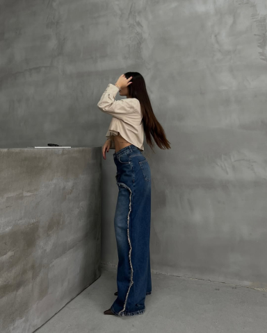 Blugi damă wide leg, talie înaltă, denim deschis 2 cu detalii distressed CALLIA [4]