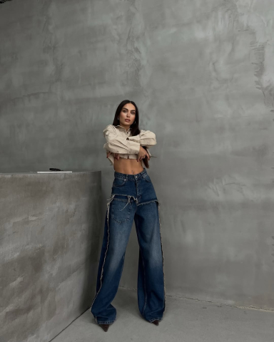 Blugi damă wide leg, talie înaltă, denim deschis 2 cu detalii distressed CALLIA [1]