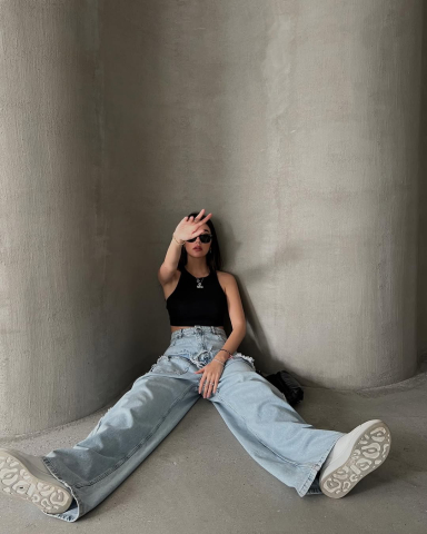 Blugi damă wide leg, talie înaltă, denim deschis cu detalii distressed CALLIA [3]