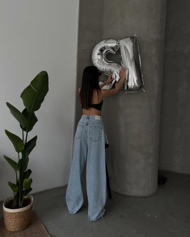 Blugi damă wide leg, talie înaltă, denim deschis cu detalii distressed CALLIA [2]