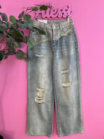 Blugi - Blugi oversize albastru deschis cu rupturi ALESSI