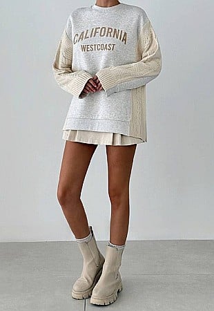 Tricouri, Topuri & Camasi - Bluză Largă Gri cu Inscripție California Westcoast ALESSI