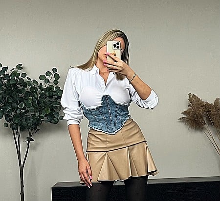 Tricouri, Topuri & Camasi - Cămașă albă cu corset din denim integrat ALESSI