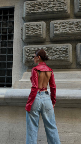 Cămașă Cropped din Piele Ecologică Roșie ALESSI [3]