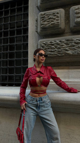 Cămașă Cropped din Piele Ecologică Roșie ALESSI [1]