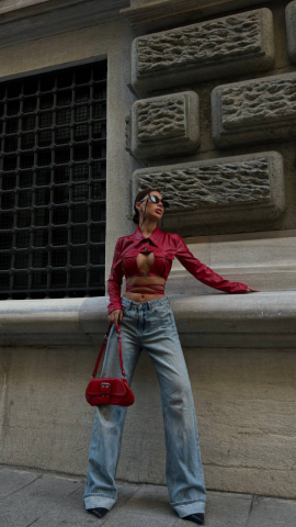 Cămașă Cropped din Piele Ecologică Roșie ALESSI [2]