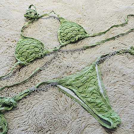 Costume de Baie & Lenjerii - COSTUM DE BAIE 2 PIESE VERDE CU PIETRICELE CASIA ALESSI