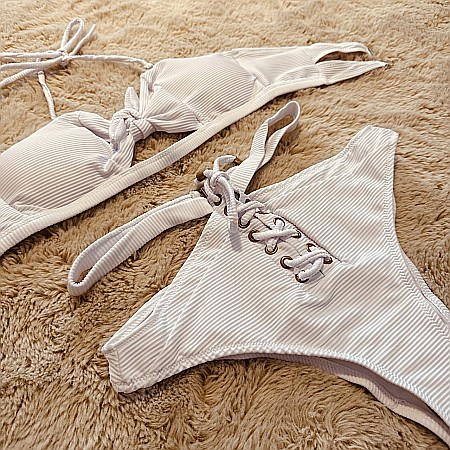 Costume de Baie & Lenjerii - COSTUM DE BAIE 2 PIESE ALB EDEN CU ȘNUR ȘI TEXTURĂ FINĂ ALESSI