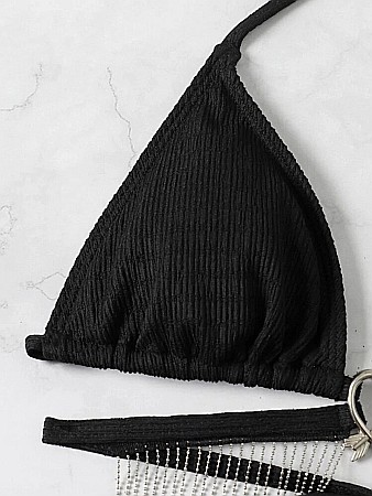 COSTUM DE BAIE 2 PIESE NEGRU CU LĂNȚIȘOARE ȘI ACCESORIU INIMĂ ALESSI [3]