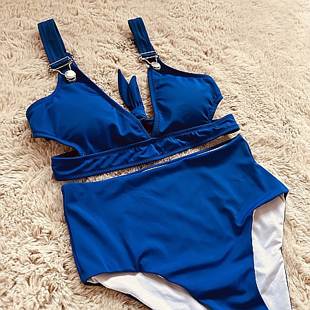 Costume de Baie & Lenjerii - COSTUM DE BAIE ALBASTRU CU TALIE ÎNALTĂ 2 PIESE OD ALESSI