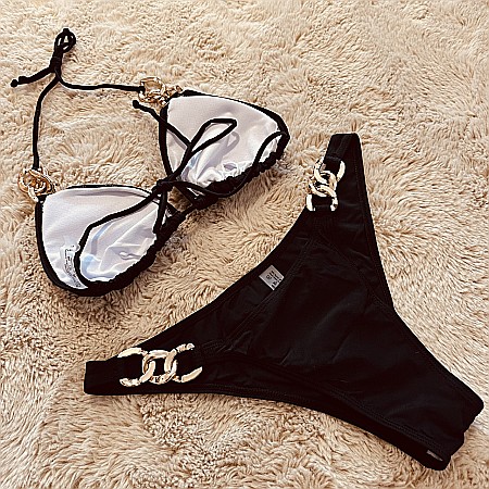 COSTUM DE BAIE NEGRU 2 PIESE CU INELE LANT CAMELIA ALESSI [1]