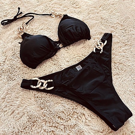 COSTUM DE BAIE NEGRU 2 PIESE CU INELE LANT CAMELIA ALESSI