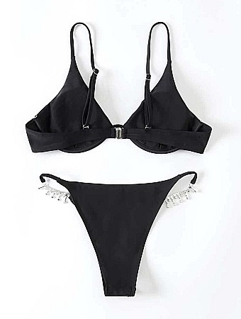 COSTUM DE BAIE NEGRU 2 PIESE CU PIETRICELE ALESSI [4]