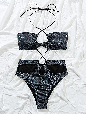 OSTUM DE BAIE 2 PIESE NEGRU CU EFECT METALIC ALESSI [2]