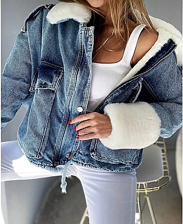 GEACĂ DIN DENIM ALBASTRĂ CU BLĂNIȚĂ ALBĂ ALESSI [4]