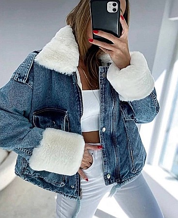 GEACĂ DIN DENIM ALBASTRĂ CU BLĂNIȚĂ ALBĂ ALESSI [6]