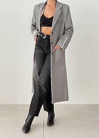 Geci, Blanite si Paltoane - PALTON LUNG GRI CU BUZUNAR ȘI IMPRIMEU PE SPATE ALESSI