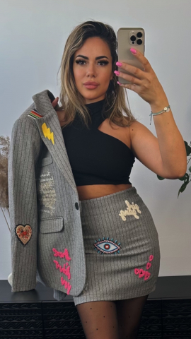 Sacouri si Jachete - SACOU GRI CU DUNGI ȘI BRODERII COLORATE ALESSI