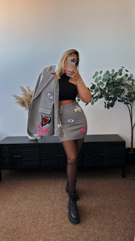 SACOU GRI CU DUNGI ȘI BRODERII COLORATE ALESSI [3]