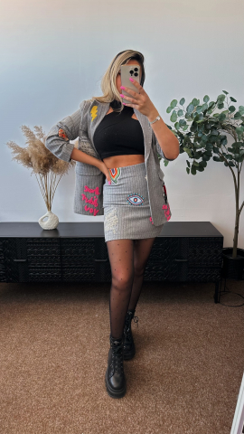 SACOU GRI CU DUNGI ȘI BRODERII COLORATE ALESSI [2]