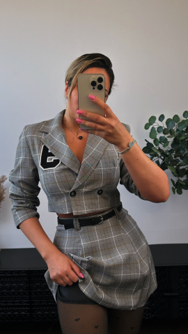 SACOU SCURT ÎN CAROURI GRI CU PATCH ALESSI [1]