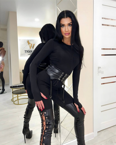 SALOPETĂ NEAGRĂ CU CORSET ȘI INSERȚII DIN PIELE ECO ALESSI [2]