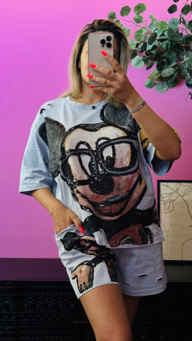 Set Tricou & Pantaloni Scurți Bleu cu Print și Paiete ALESSI [1]