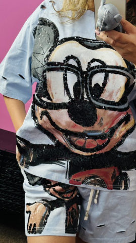 Set Tricou & Pantaloni Scurți Bleu cu Print și Paiete ALESSI [2]