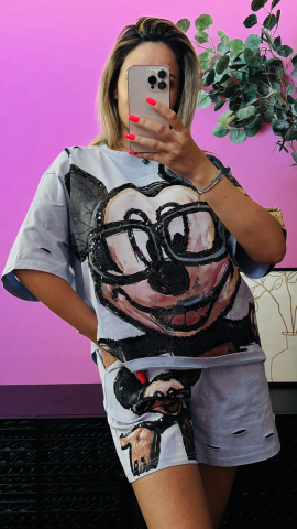 Tricouri, Topuri & Camasi - Set Tricou & Pantaloni Scurți Bleu cu Print și Paiete ALESSI