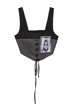 Tricouri, Topuri & Camasi - Top Corset cu șiret Frontal și Patch Grafic Gri ALESSI
