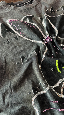 Tricou Oversize Gri cu Iepuras si Paiete ALESSI [1]