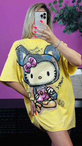 Tricouri, Topuri & Camasi - Tricou Oversized Galben Print Urban Cute ALESSI