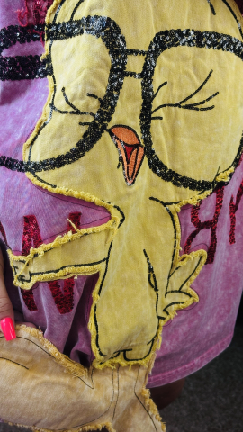 Tricou Oversized Mov Vintage cu Aplicație 3D și Paiete ALESSI [2]