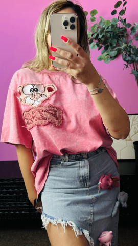 Tricouri, Topuri & Camasi - Tricou Oversized „Pantera Roz Patchwork” ALESSI