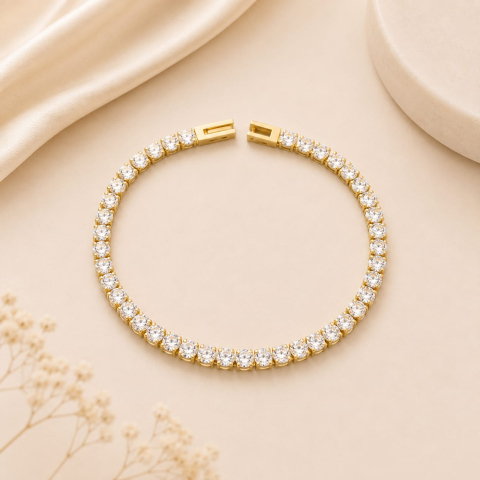 Bratari dama - Bratara dama Tennis gold zirconiu 4 mm