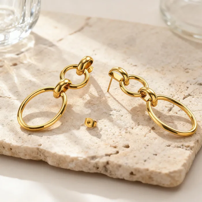 Cercei dama - Cercei dama Circle Drop din inox gold