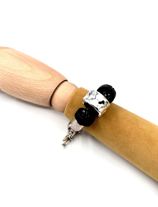 Brățară Artizanală 'Industrial Pulse' din Lavă Vulcanică și Oțel Inoxidabil [2]