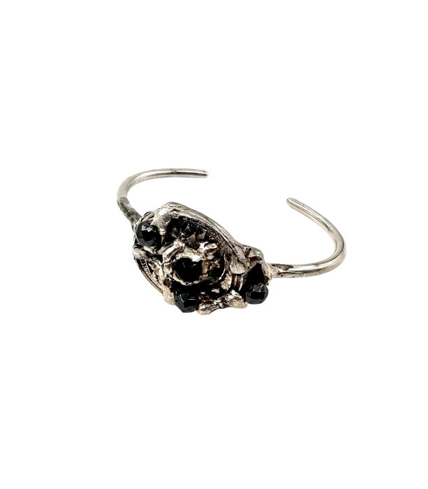 Brățară Cuff Sculpturală din Alamă Placată cu Argint și Pirită [2]