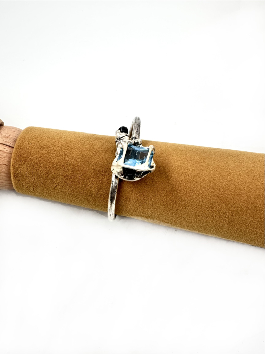 Brățară Sculpturală 'Ice & Shadow' din Alamă Argintată, cu Acvamarin și Onix [3]